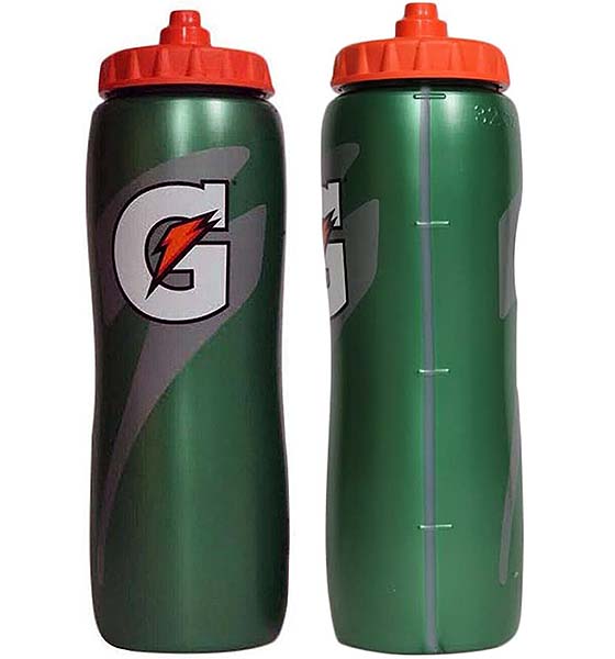 gatorade 32 ounce water bottle front and side views