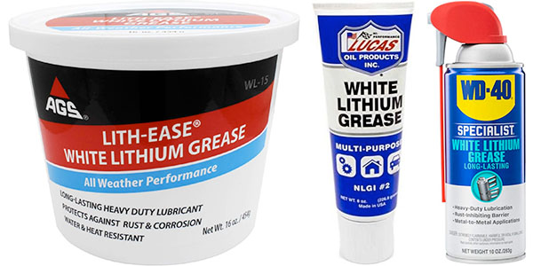 white lithium grease in a tub or tube or spray bottle